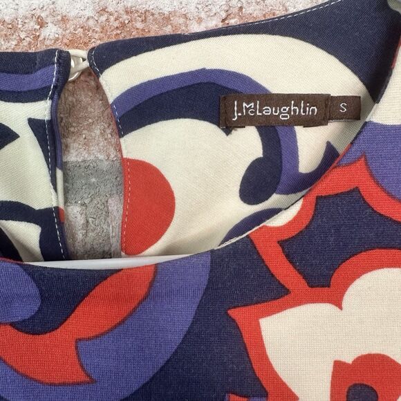 J. McLaughlin Abstract Swirl Print Midi Shift Dress Half Sleeve Pockets Small - Picture 4 of 9